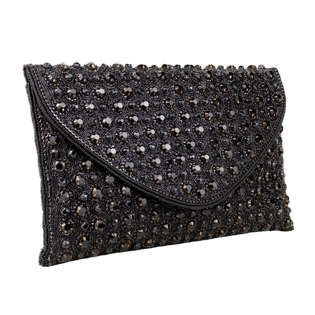 Black Handcrafted Crystal Embellished Jute Handbags