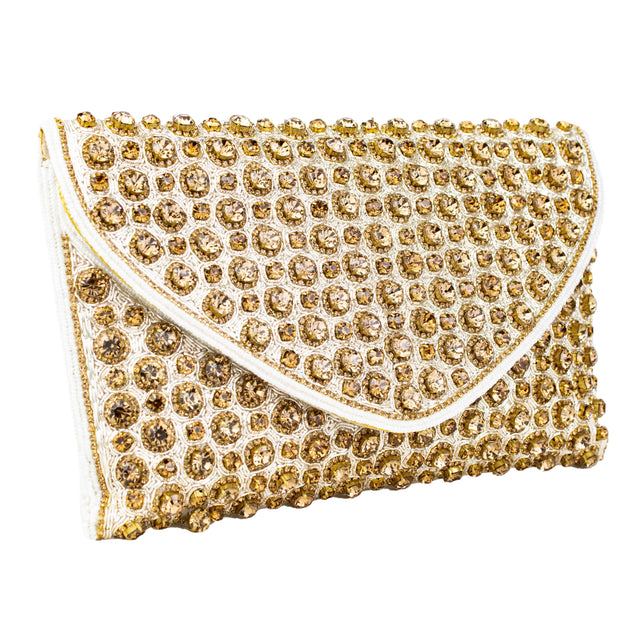 Cream Handcrafted Jute Crystal Embellished Handbags