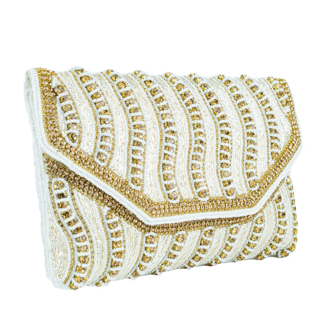 Cream Handcrafted Beaded Chain Handbags