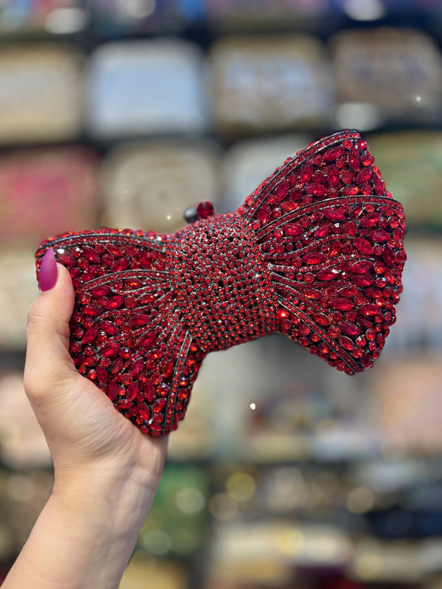 Red Studded Crystal Work Metallic Frame Beautiful Deep Colour Handbags
