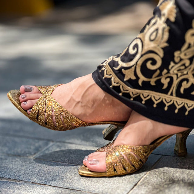 Noor Trendy Gold Pencil Heel Sandals