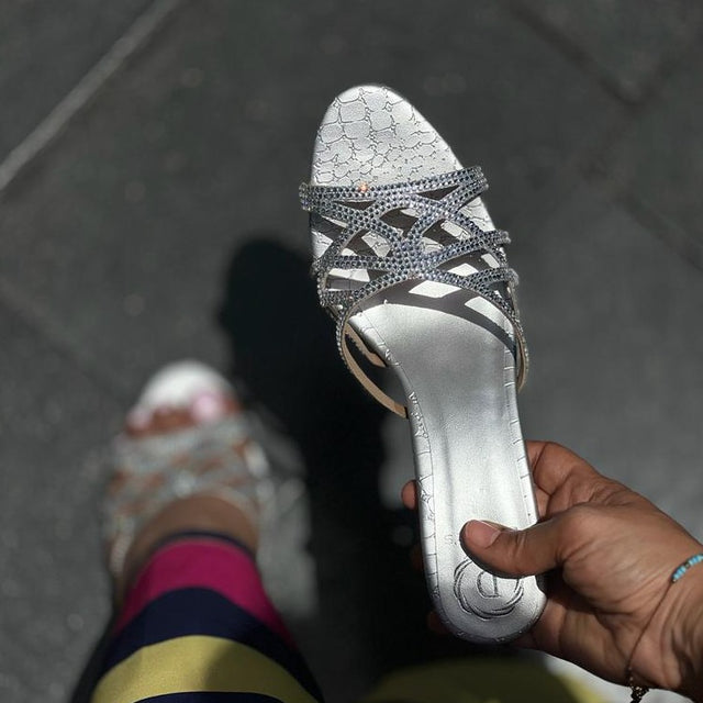 Maha Handcrafted Silver Flat Slippers