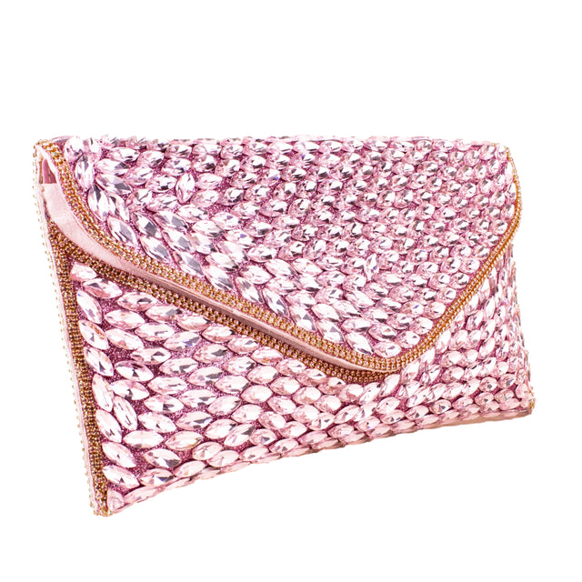 Light Pink Handcrafted Beads Work Beaded Chain Handbags