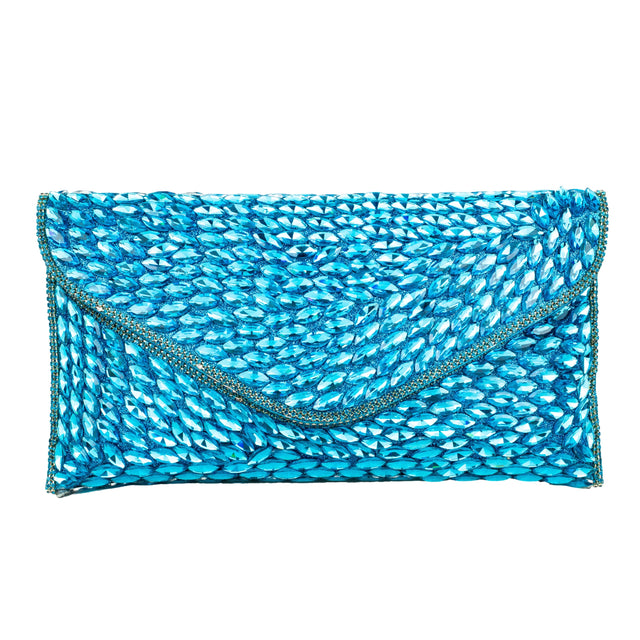 Baby Blue Handcrafted Beads Work Beaded Chain Handbags