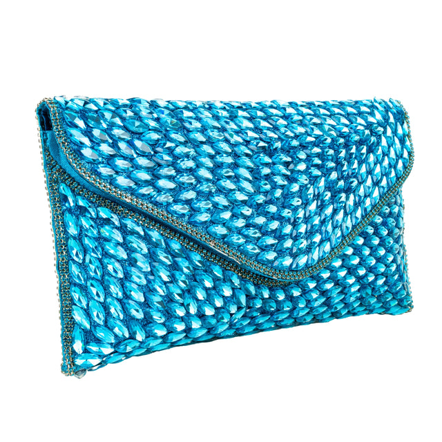Baby Blue Handcrafted Beads Work Beaded Chain Handbags