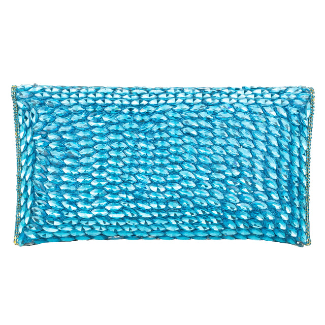 Baby Blue Handcrafted Beads Work Beaded Chain Handbags