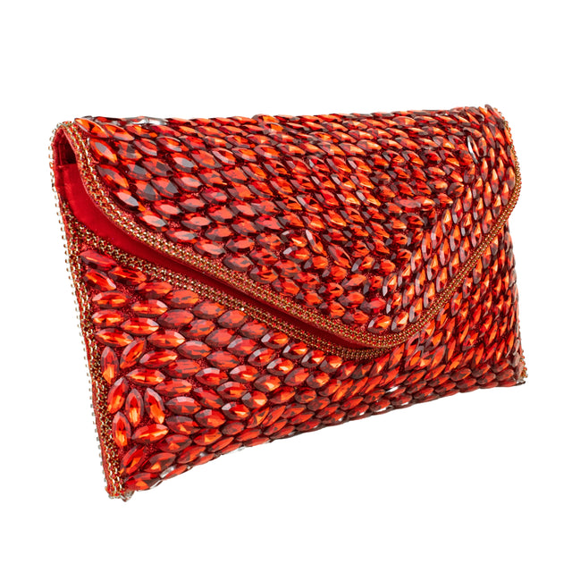 Red Handcrafted Beads Work Beaded Chain Handbags