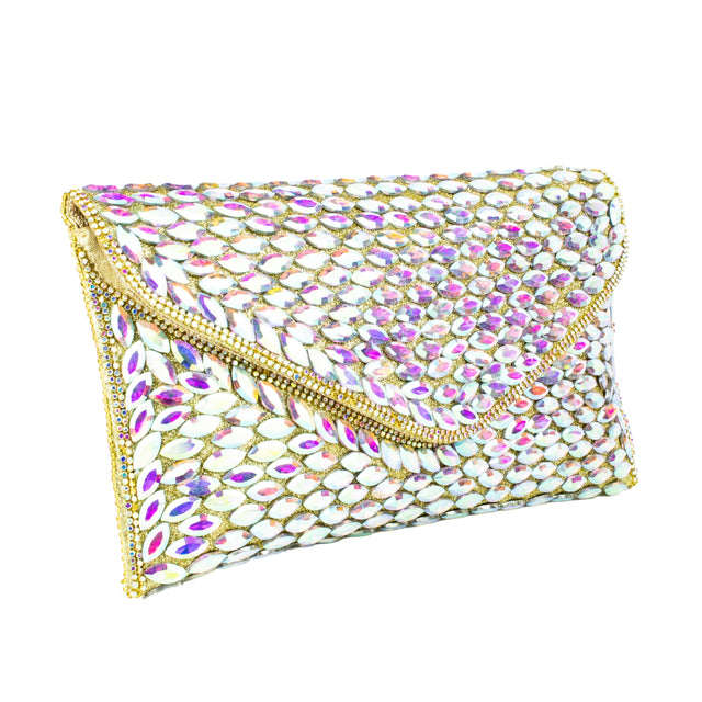 Gold Rainbow Handcrafted Beads Work Beaded Chain Handbags