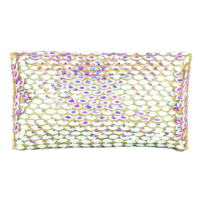 Gold Rainbow Handcrafted Beads Work Beaded Chain Handbags