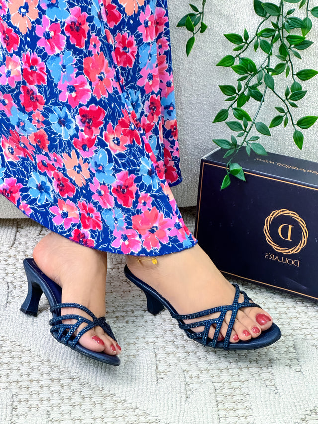 Abeer Luxury Handcrafted Navy Blue Heel Sandals