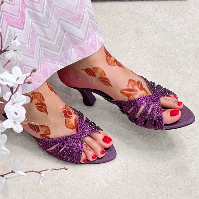 Noor Couture-inspired Purple Pencil Heel Sandals