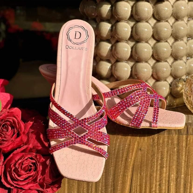 Sadaf Contemporary Pink Pencil Heel Sandals