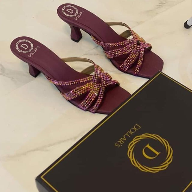 Sadaf Elegant Maroon Pencil Heel Sandals