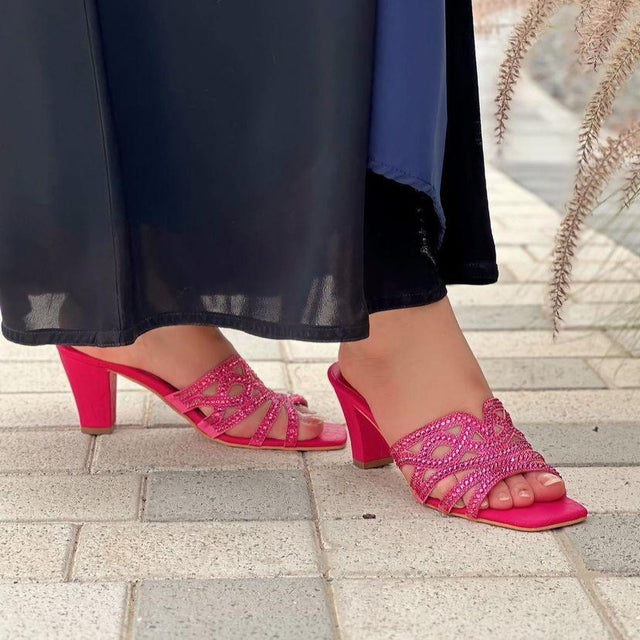Samira Striking Pink Block Heel Sandals