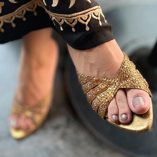 Noor Handcrafted Bronze Flat Slippers