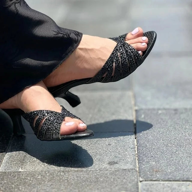 Noor Captivating Black Pencil Heel Sandals