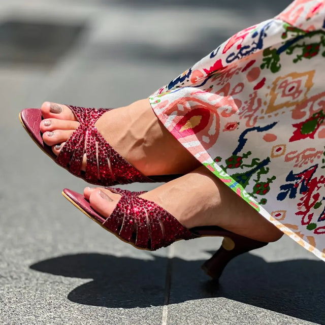 Noor Edgy Maroon Pencil Heel Sandals