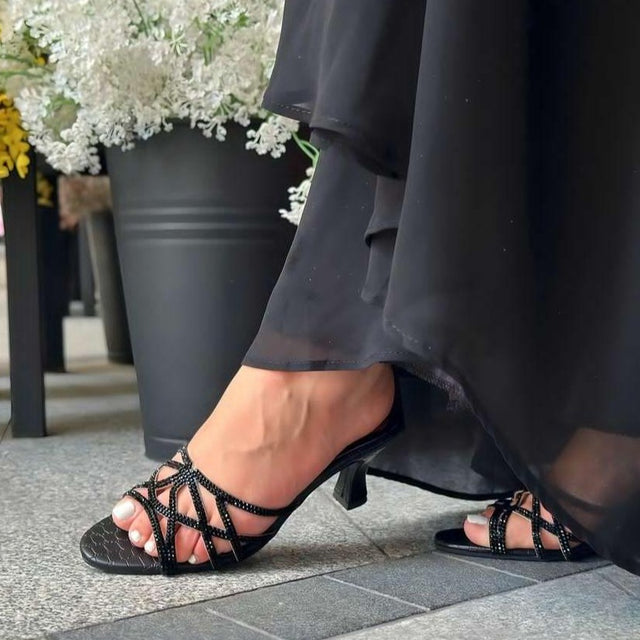 Maha Opulent Black Pencil Heel Sandals