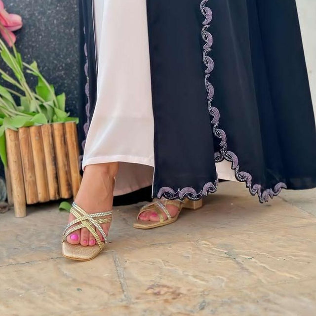 Huda Regal Gold Block Heel Sandals
