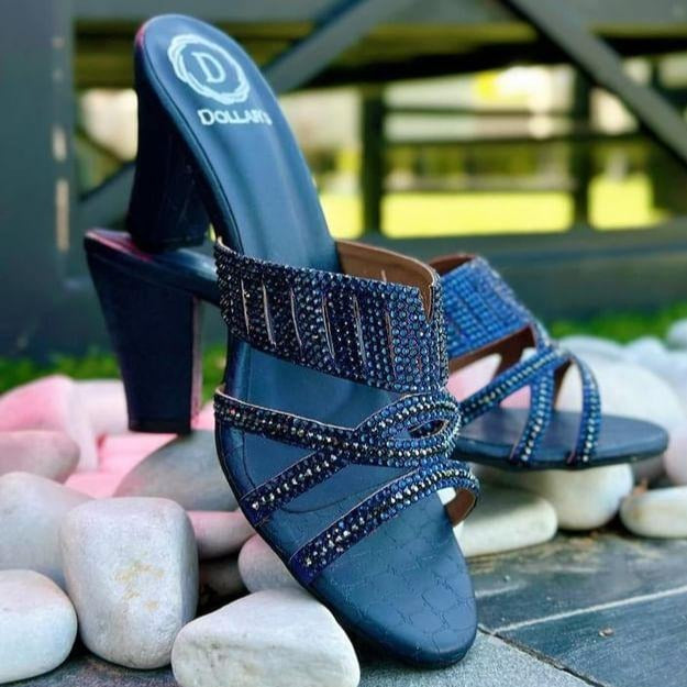 Amna Elevated Navy Blue Pencil Heel Sandals