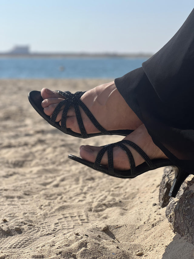 Luxurious Black Pencil Heel Sandals