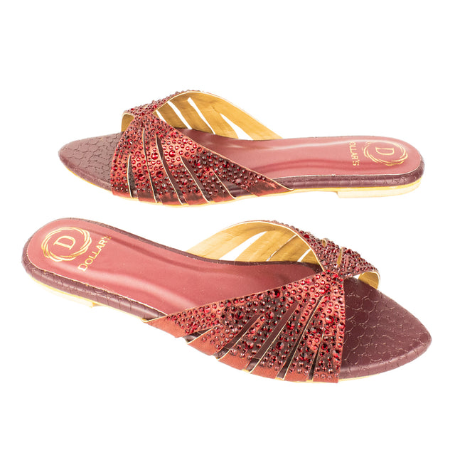 Noor Luxe Maroon Flat Slippers