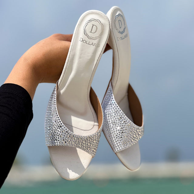 Zahra Captivating White Pencil Heel Sandals