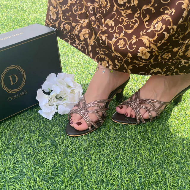 Dalia Polished Brown Pencil Heel Sandals