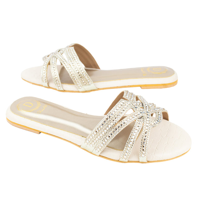Nada Handmade Cream Flat Slippers