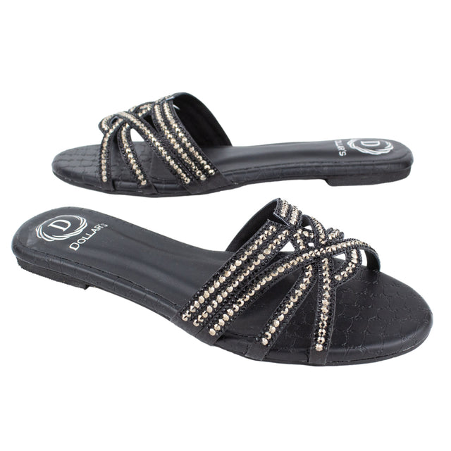 Nada Elegant Black Flat Slippers