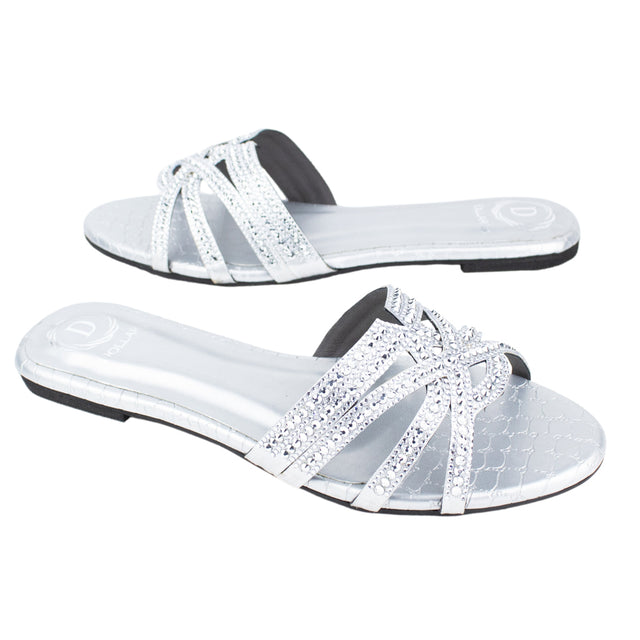 Nada Handcrafted Silver Flat Slippers