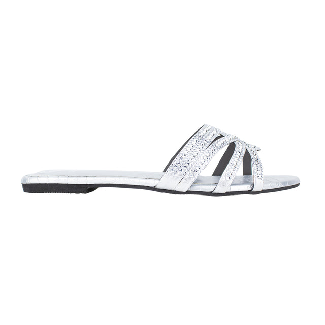 Nada Handcrafted Silver Flat Slippers
