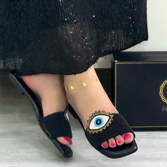 Muna Exclusive Black Flat Slippers