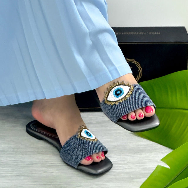 Muna Sleek Grey Flat Slippers