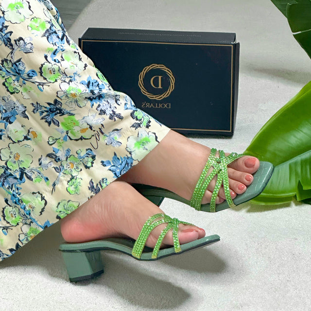Ahlam Iconic Olive Green Block Heel Sandals