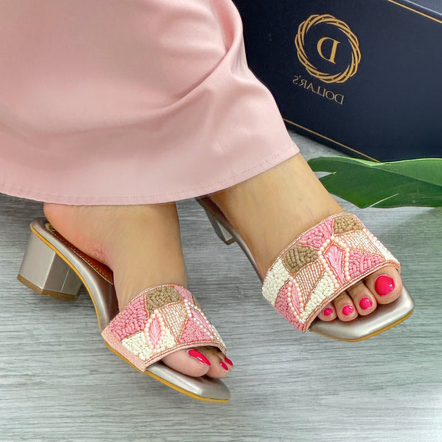 Hala Chic Rose Block Heel Sandals