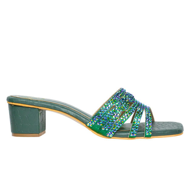 Salwa Versatile Glitter Green Block Heel Sandals
