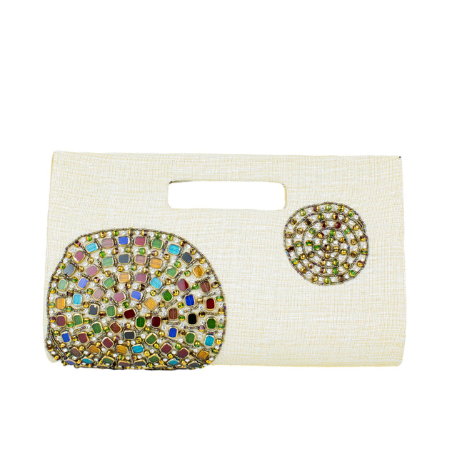 Cream Handcrafted Jute Crystal Embellished Handbags