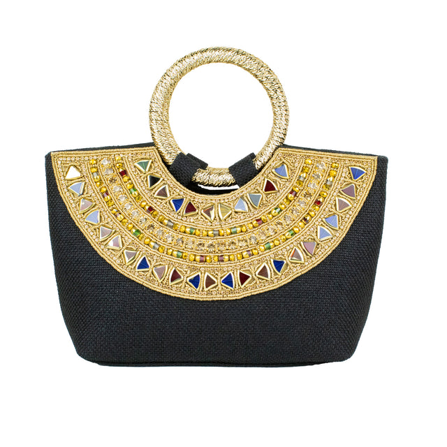 Black Handcrafted Crystal Embellished Jute Handbags