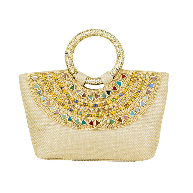 Brown Handcrafted Crystal Jute Handbags