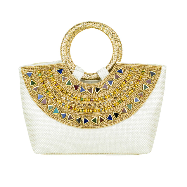 Cream Handcrafted Jute Crystal Embellished Handbags