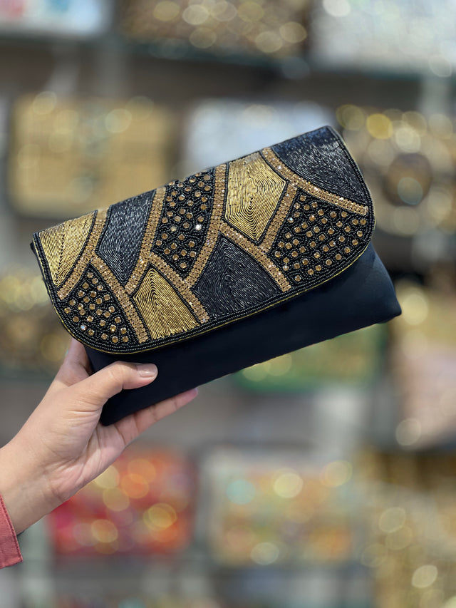 Handcrafted Black Gold Crystal Purse