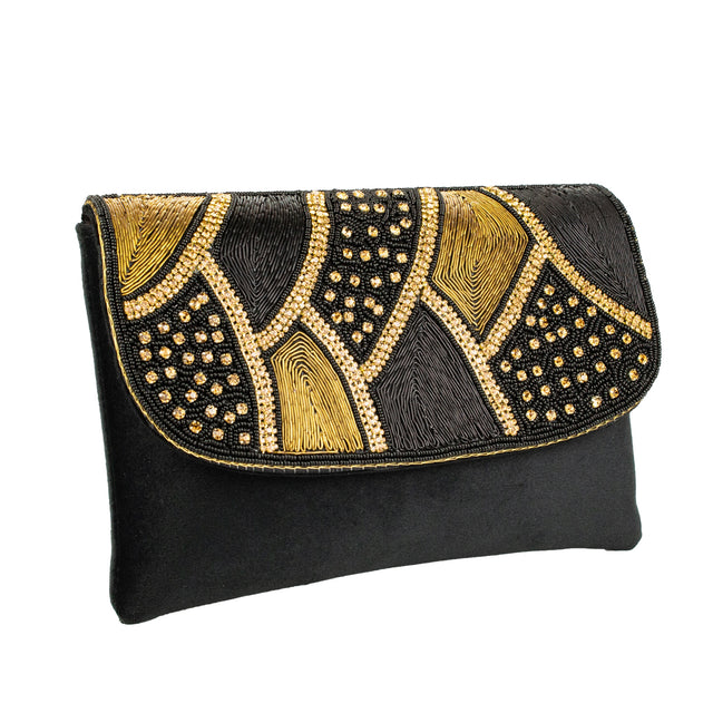 Handcrafted Black Gold Crystal Purse