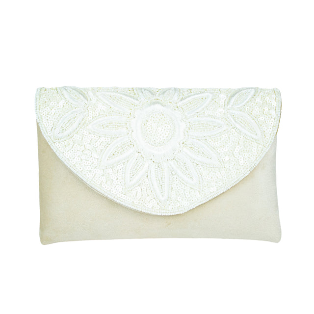 White Handcrafted Authentic Jute Crystal Embellished Handbags