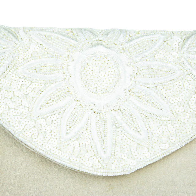 White Handcrafted Authentic Jute Crystal Embellished Handbags