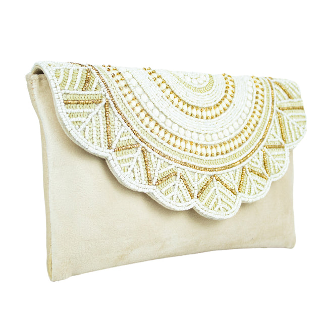 Handmade Fatima Cream Clutch Bag