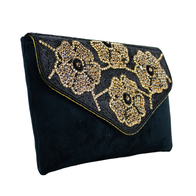Handmade Isra Black Gold Clutch Handbag