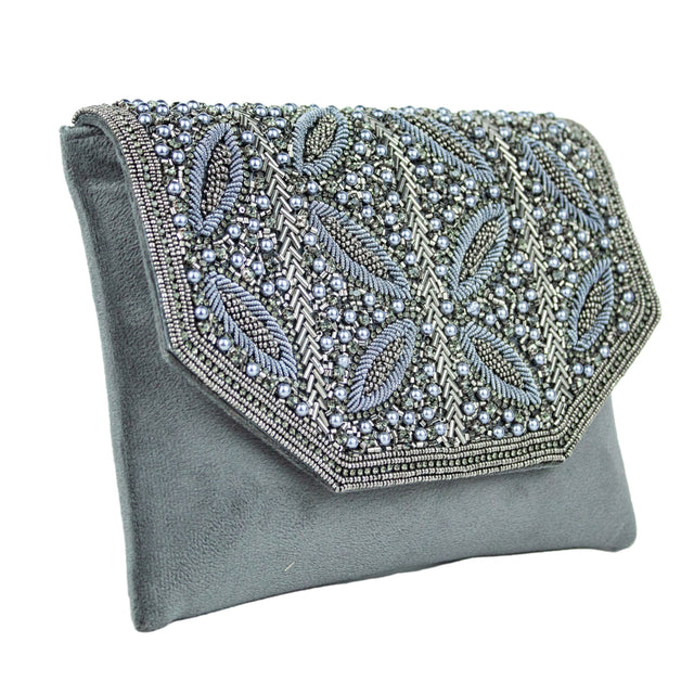 Handmade Jannah Grey Clutch Handbag