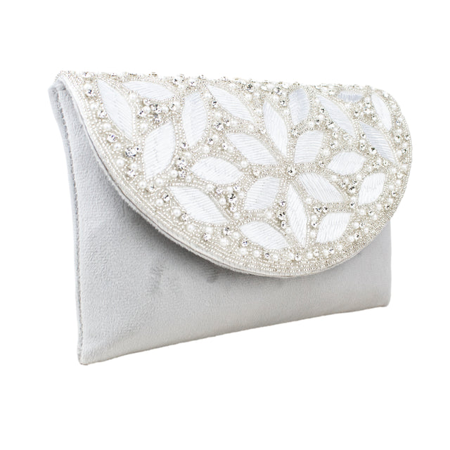 Silver Handcrafted Authentic Jute Crystal Embellished Handbags