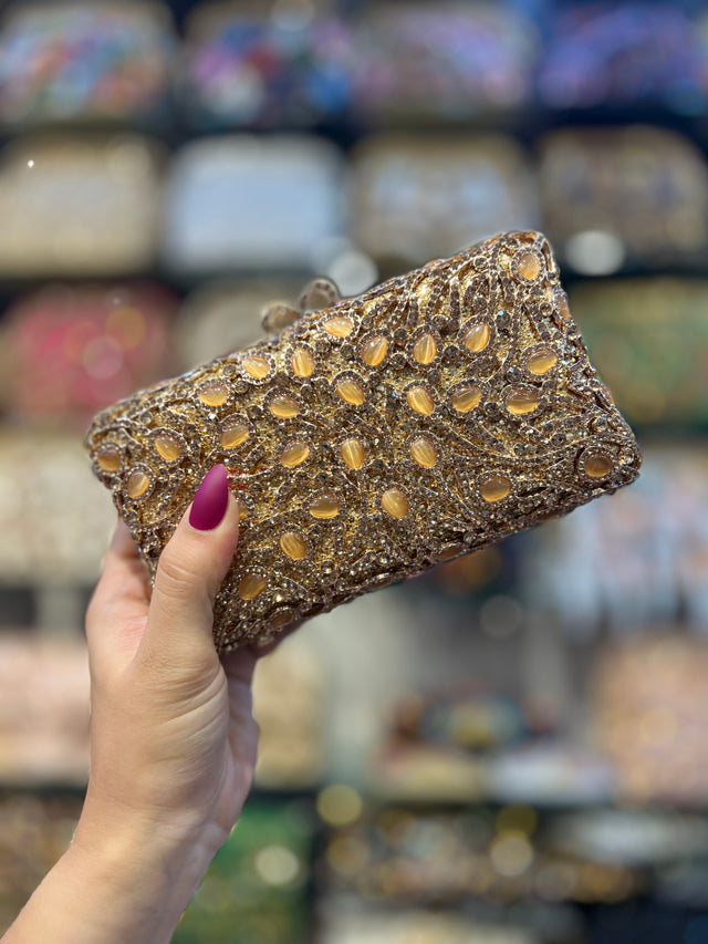 Lullu Studded Bronze Crystal Purse